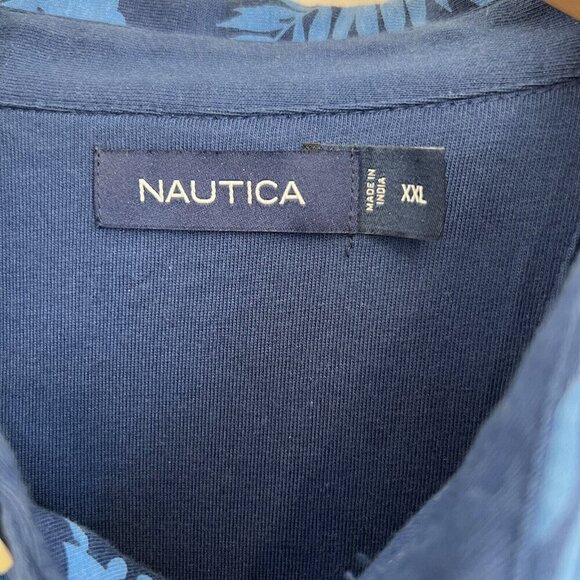 Nautica Men’s 2XL XXL Blue Floral Hawaiian Camp Button Down Shirt Short Sleeve - Picture 4 of 9